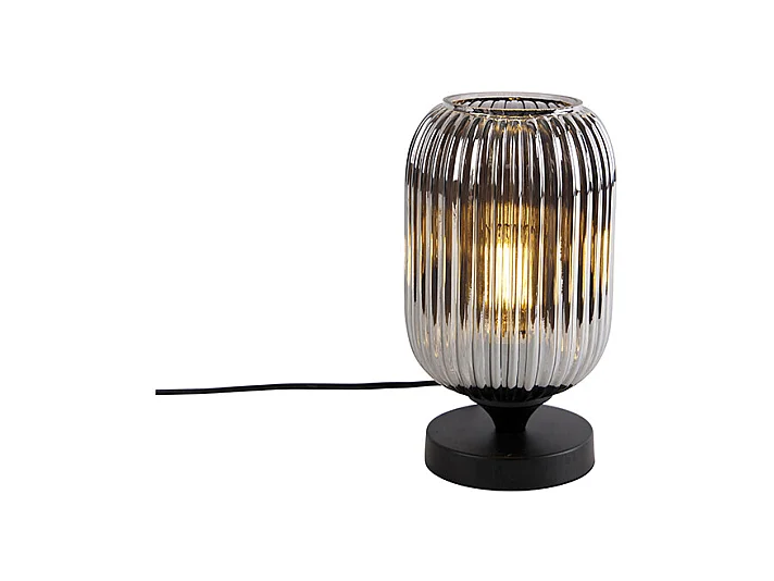 Lampe de table Art Déco noire avec verre fumé - Banci