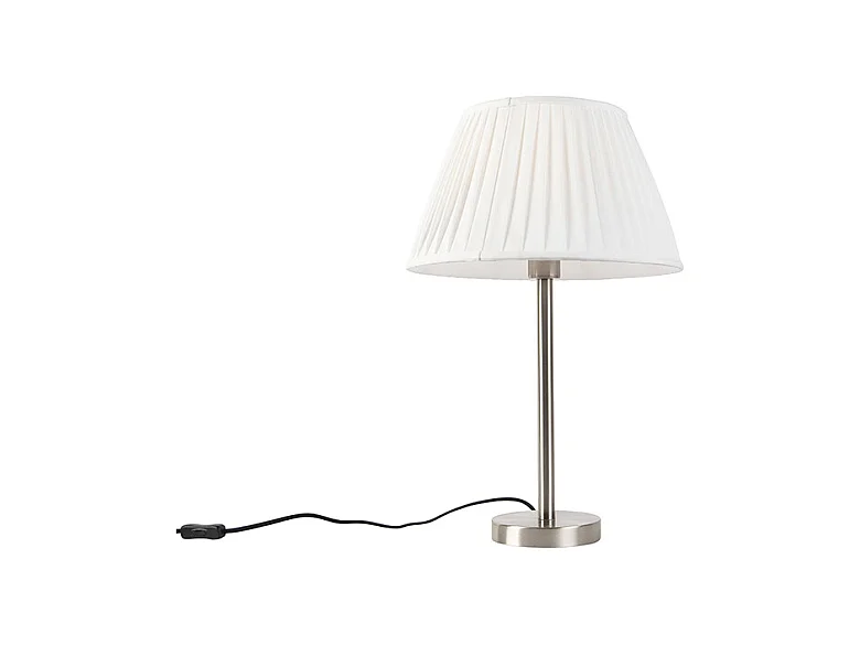 Lampe de table classique acier avec abat-jour plissé blanc 35 cm - Simplo