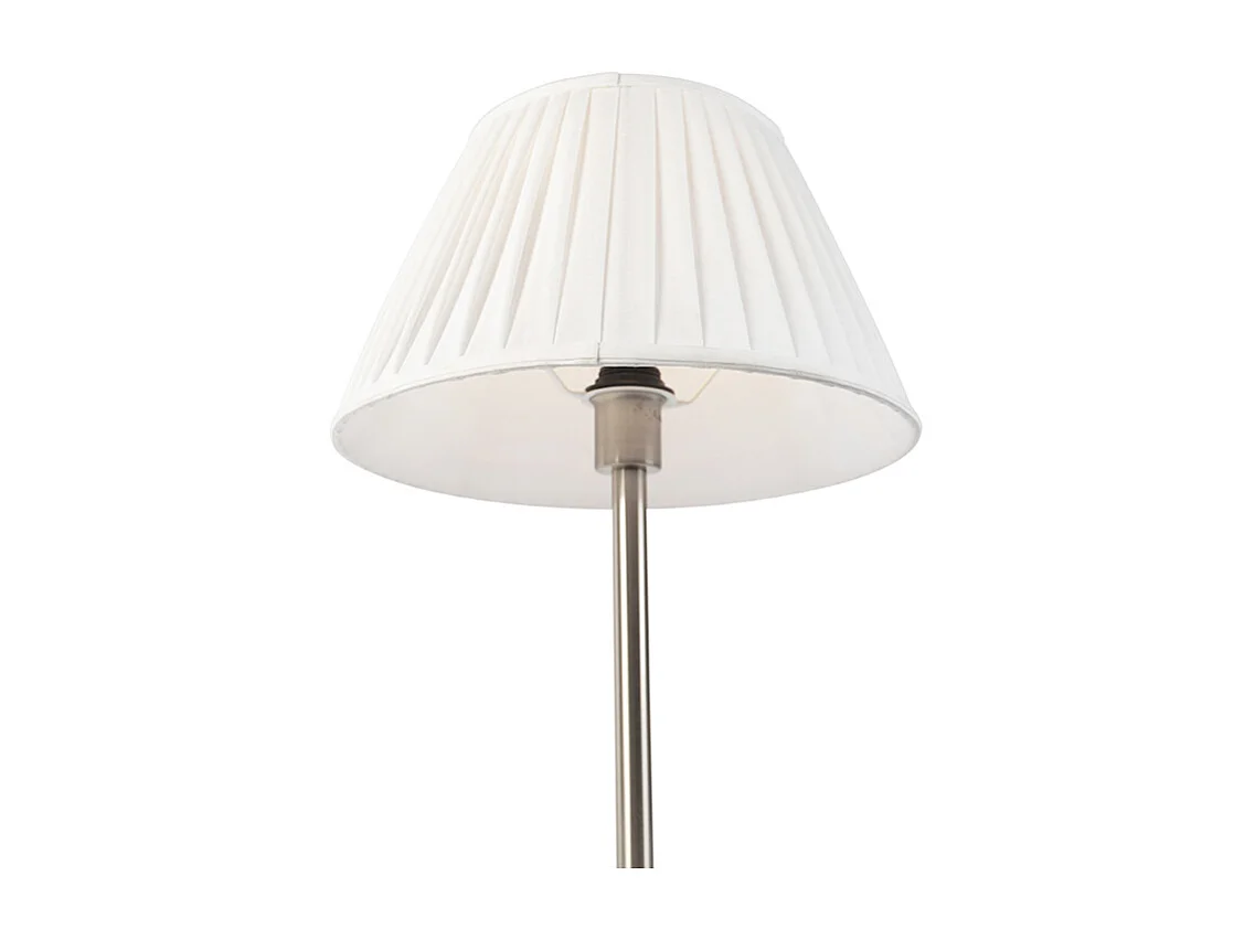 Lampe de table classique en acier avec abat-jour plissé blanc 35 cm - Simplo