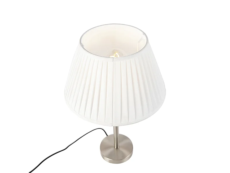 Lampe de table classique en acier avec abat-jour plissé blanc 35 cm - Simplo