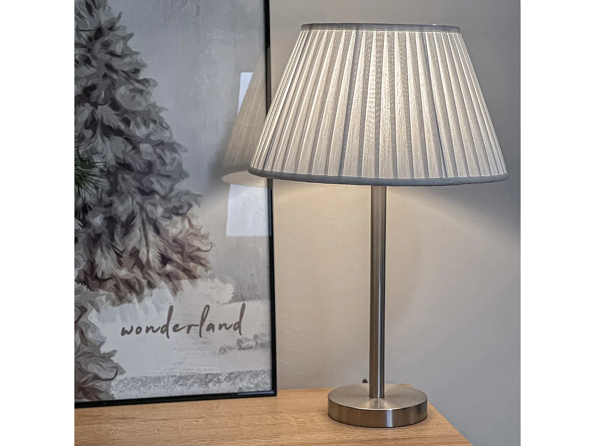 Lampe de table classique en acier avec abat-jour plissé blanc 35 cm - Simplo