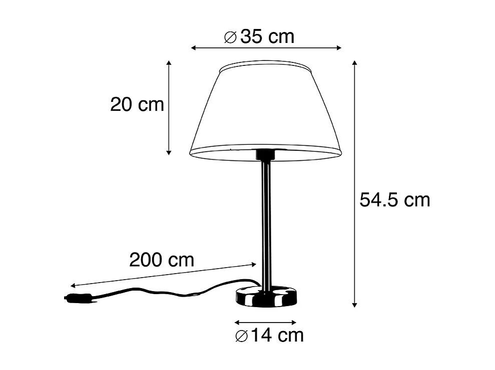Lampe de table classique en acier avec abat-jour plissé blanc 35 cm - Simplo