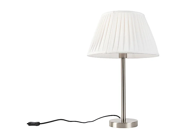 Lampe de table classique en acier avec abat-jour plissé blanc 35 cm - Simplo
