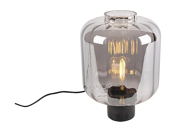 Lampe de table design noire avec verre fumé - Qara