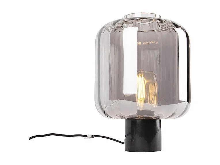 Lampe de table design noire avec verre fumé - Qara