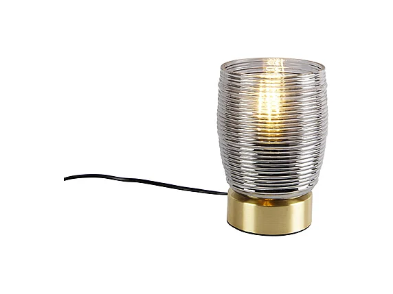 Lampe de table Art Déco en laiton avec verre fumé - Michi