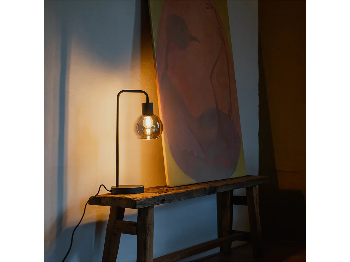 Lampe de table Art Déco noire avec verre fumé - Vidro