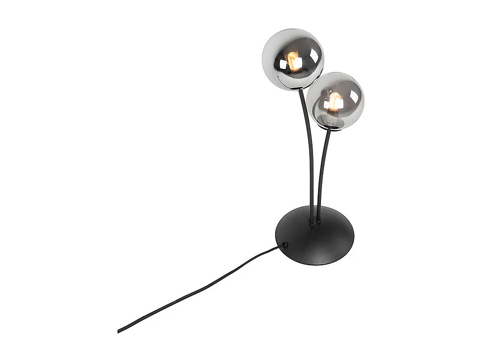 Lampe de table moderne noire à 2 lumières avec verre fumé - Athènes