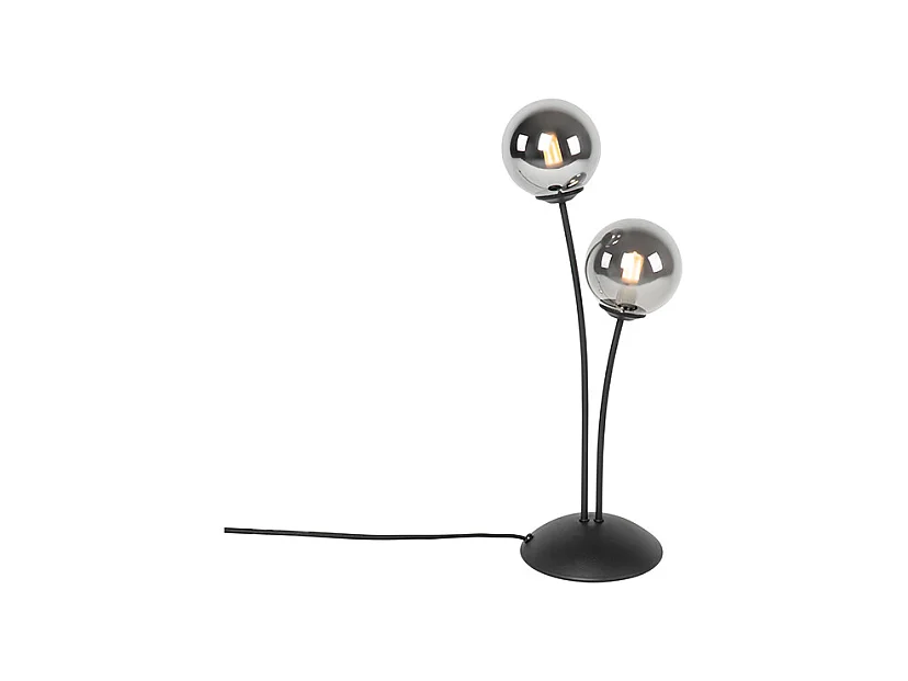 Lampe de table moderne noire à 2 lumières avec verre fumé - Athènes