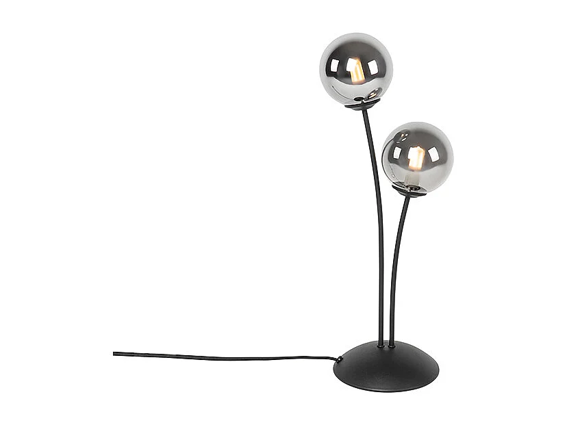 Lampe de table moderne noire 2 lumières avec verre fumé - Athènes