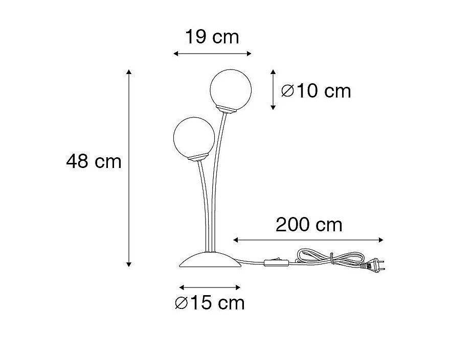Lampe de table moderne noire 2 lumières avec verre fumé - Athènes