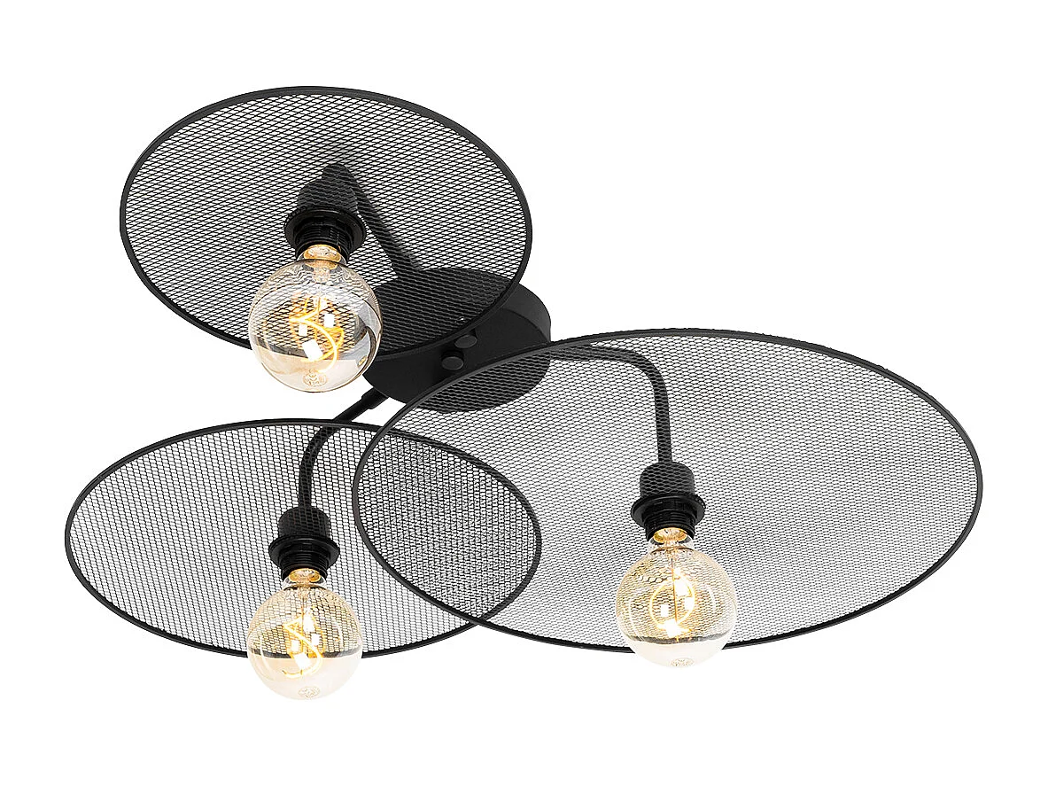 Applique murale design noire avec grille 3 lumières - Jane