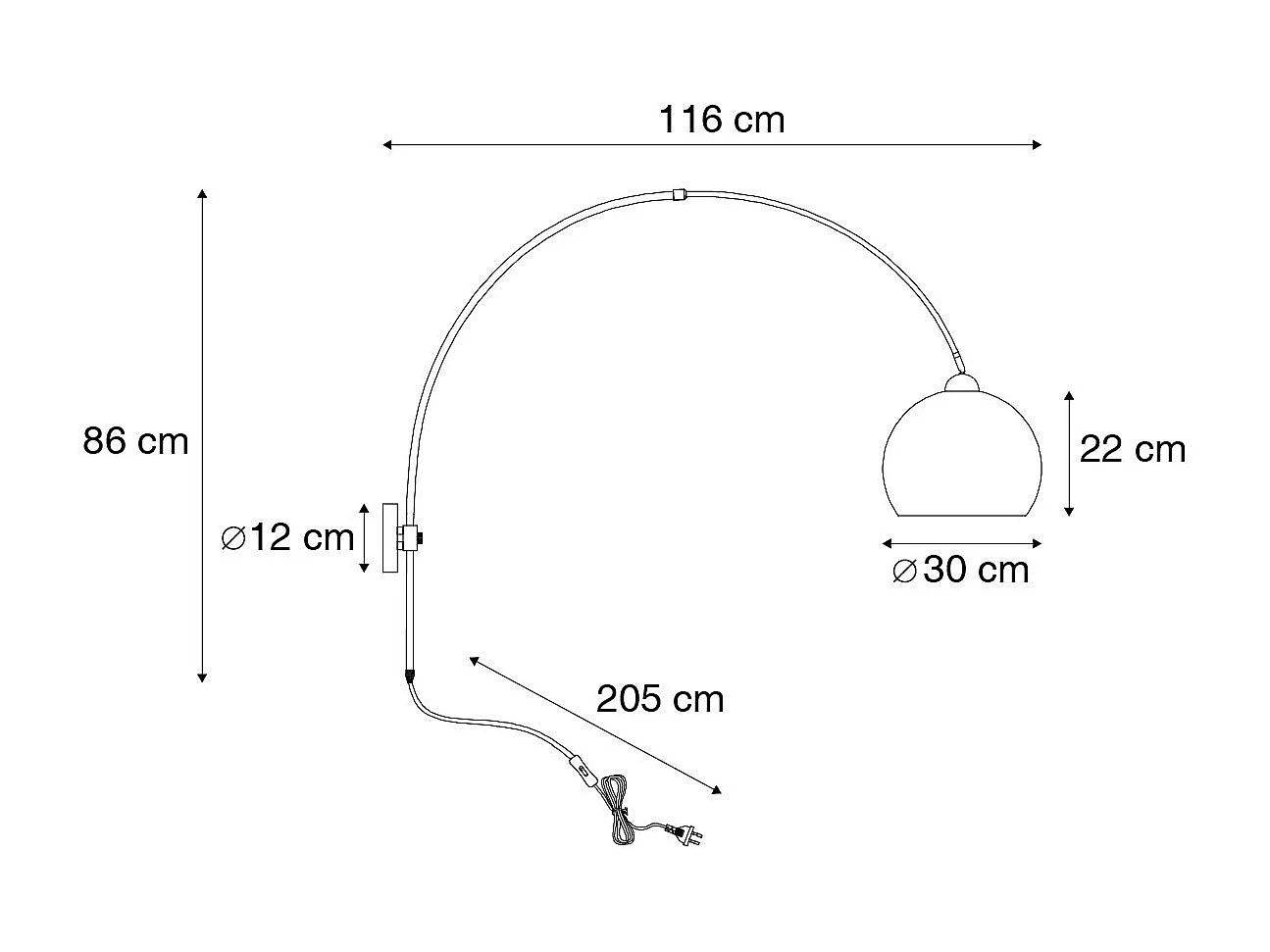 Lampe à arc murale intelligente en acier avec abat-jour blanc, y compris Wifi A60 - Bow