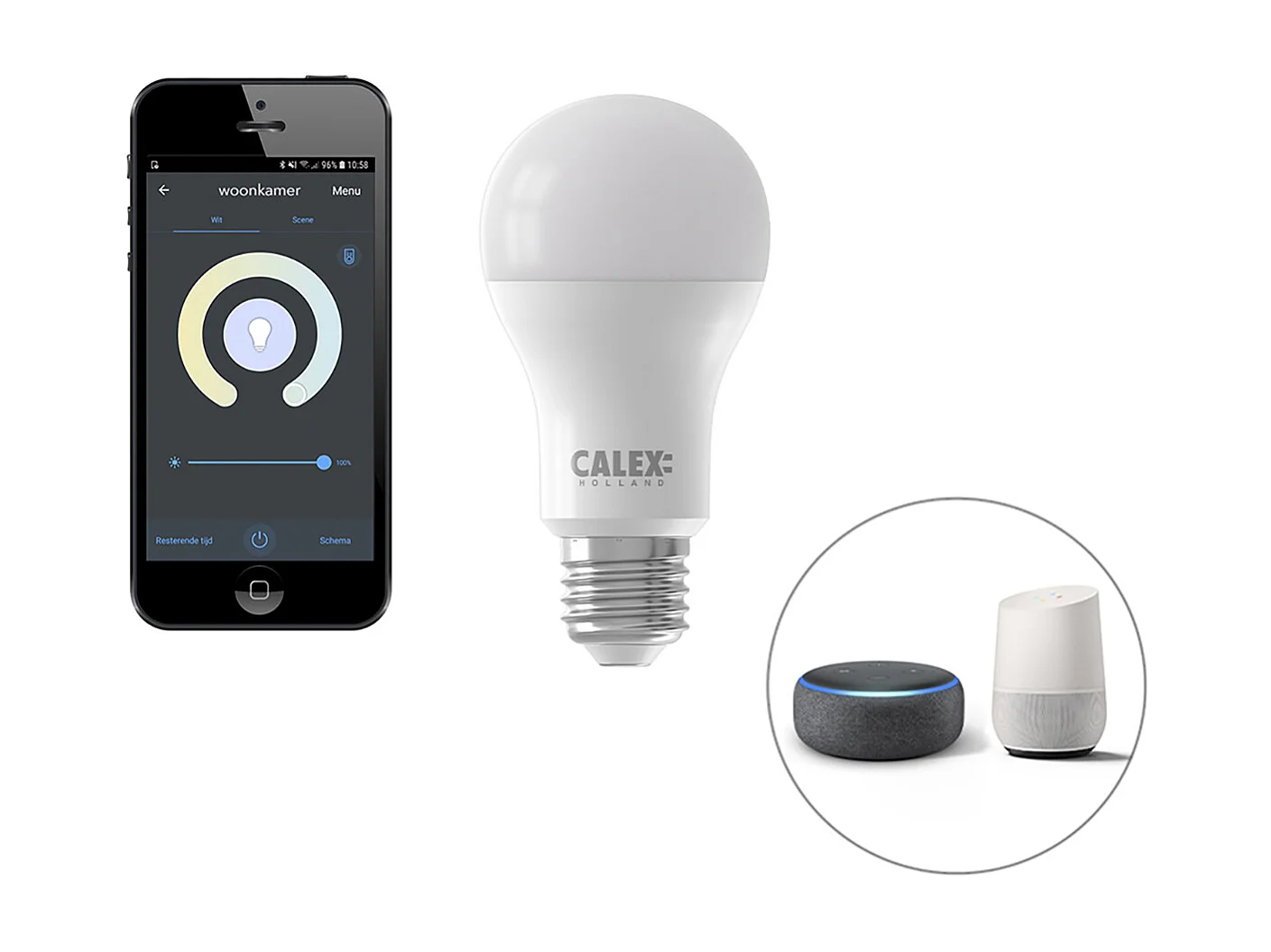 Lampe à arc murale intelligente en acier avec abat-jour blanc, y compris Wifi A60 - Bow