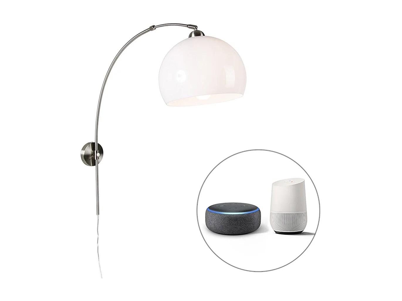 Lampe à arc murale intelligente en acier avec abat-jour blanc, y compris Wifi A60 - Bow