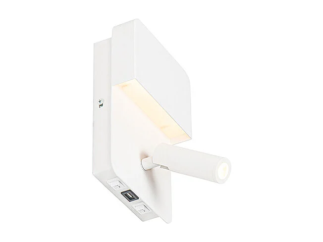 Applique moderne blanche avec LED avec USB et lampe de lecture - Robin