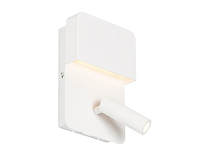 Applique murale blanche avec LED, USB et liseuse avec interrupteur - Robin