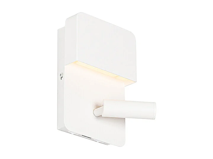 Applique murale blanche avec LED, USB et liseuse avec interrupteur - Robin