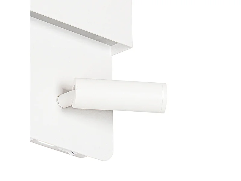 Applique murale blanche avec LED, USB et liseuse avec interrupteur - Robin