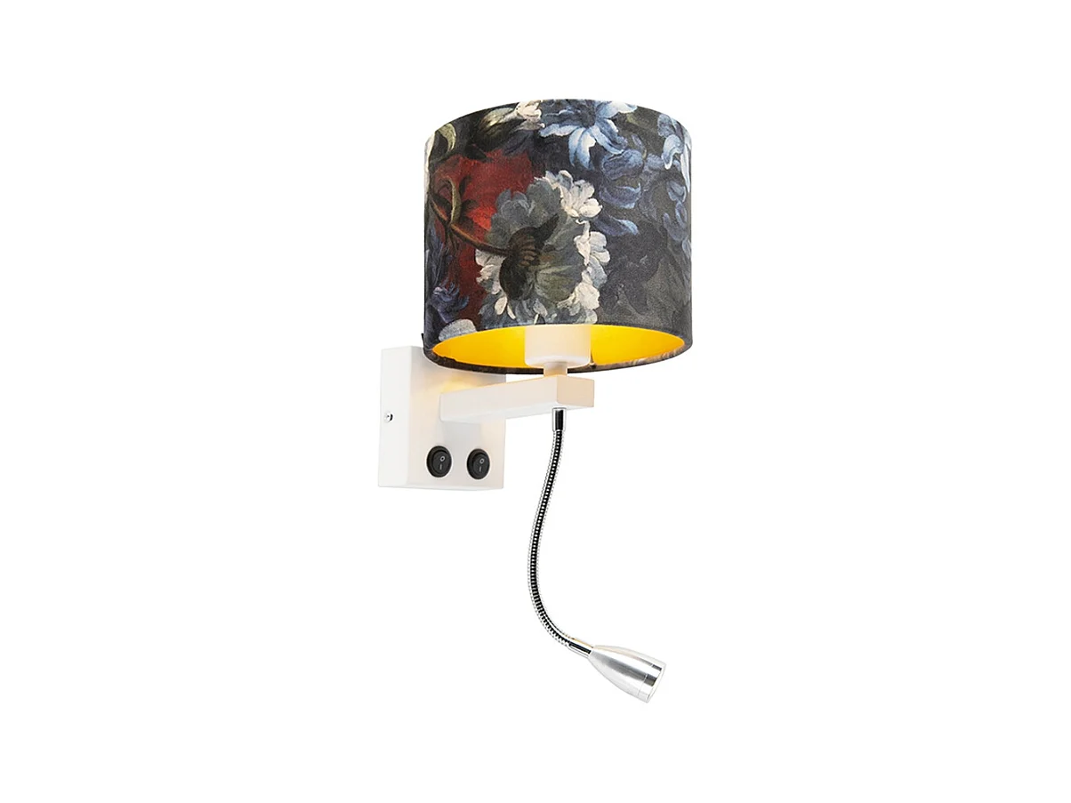Applique moderne blanc avec abat-jour fleurs en velours - Brescia
