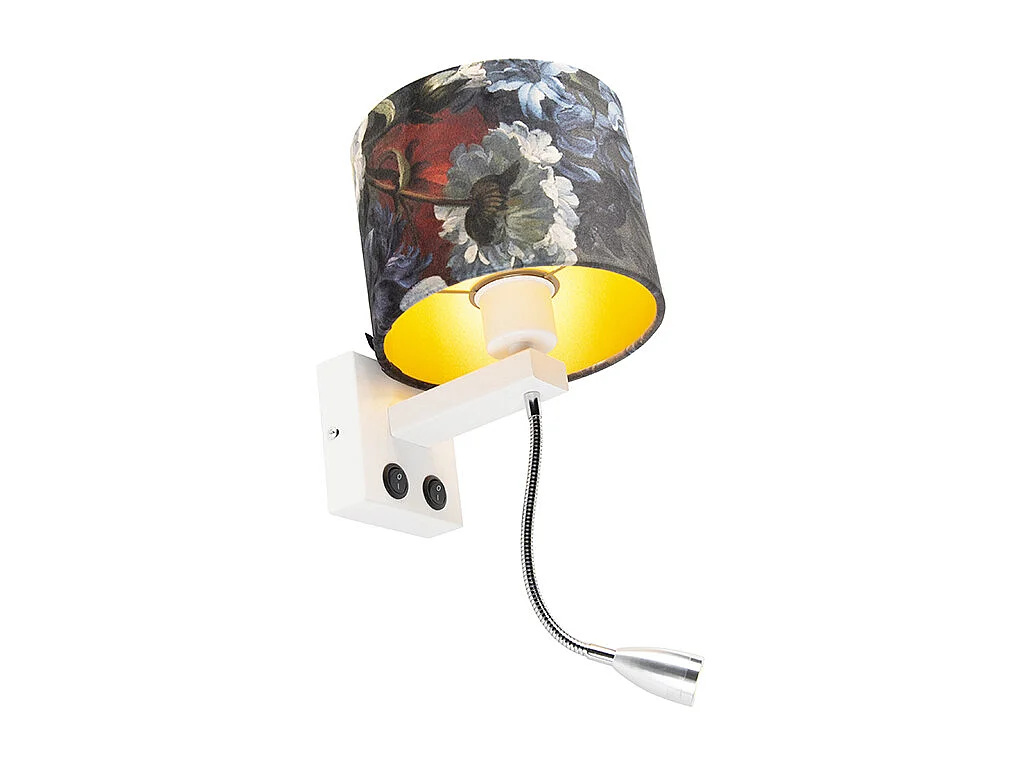 Applique murale moderne blanche avec abat-jour en velours floral - Brescia