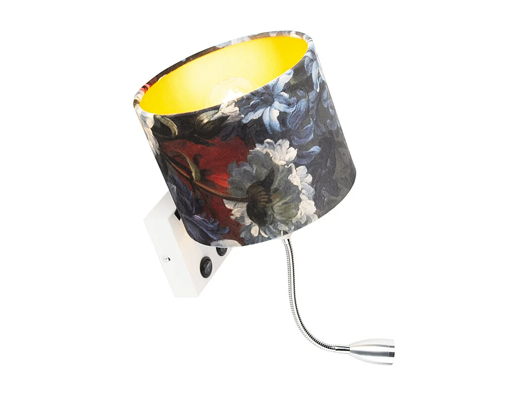 Applique murale moderne blanche avec abat-jour en velours floral - Brescia