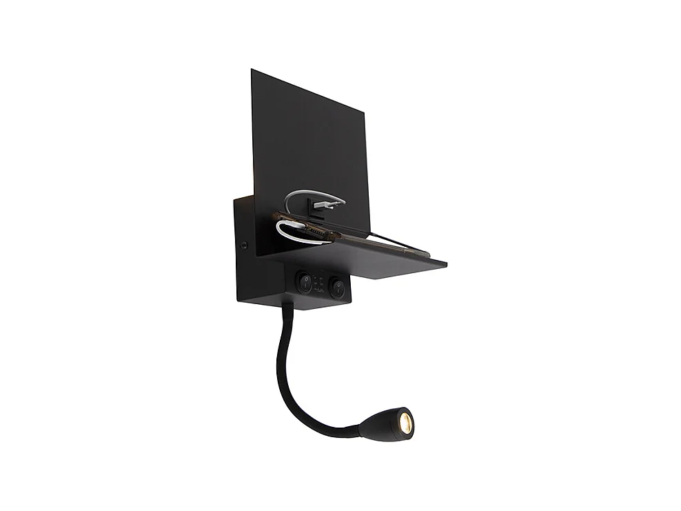 Applique murale moderne noire 2 lumières avec USB et bras flexible - Flero