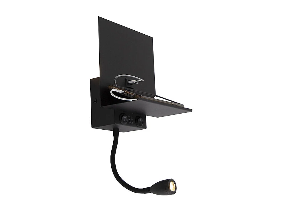 Applique murale moderne noire avec USB et bras flexible - Flero