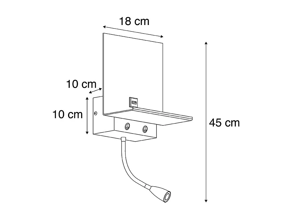 Applique murale moderne noire avec USB et bras flexible - Flero