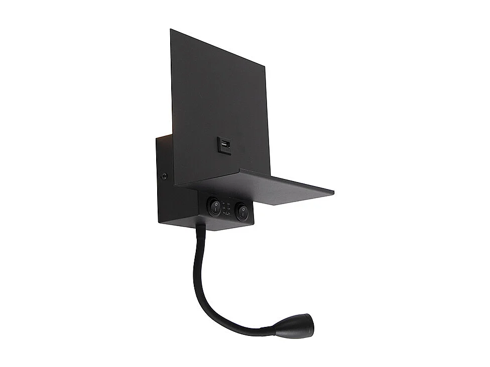 Applique murale moderne noire avec USB et bras flexible - Flero