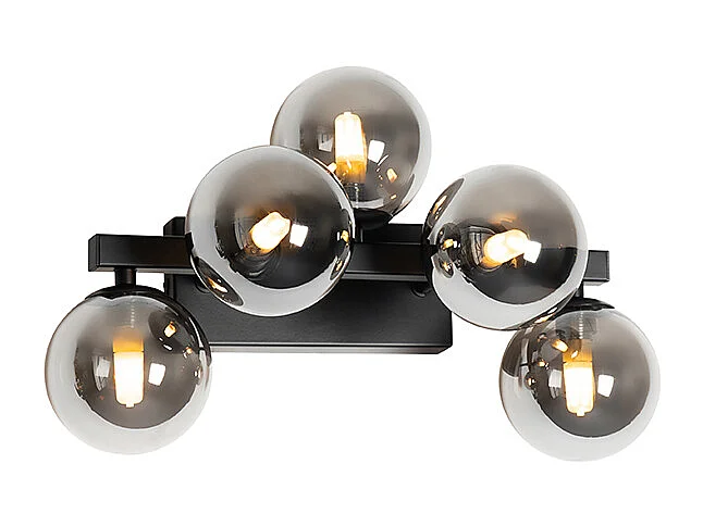 Applique murale moderne noire avec verre fumé 5 lumières - Bianca