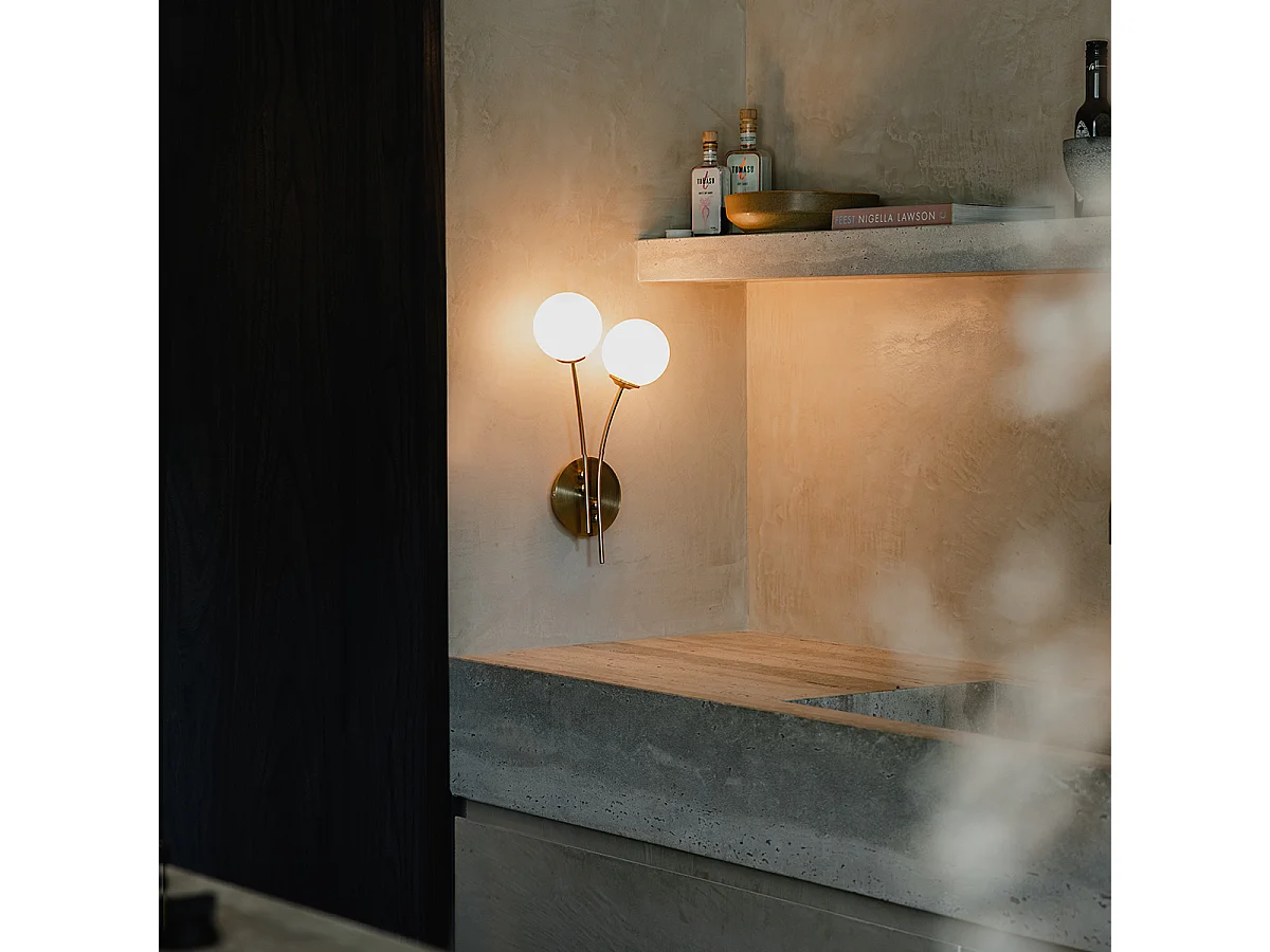 Applique murale moderne dorée avec verre opale 2 lumières - Athènes