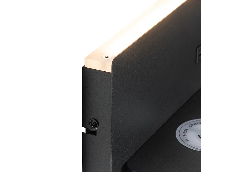 Ensemble de 2 appliques murales noires avec LED, port USB et chargeur à induction - Riza