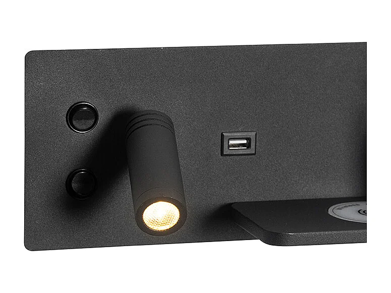 Ensemble de 2 appliques murales noires avec LED, port USB et chargeur à induction - Riza