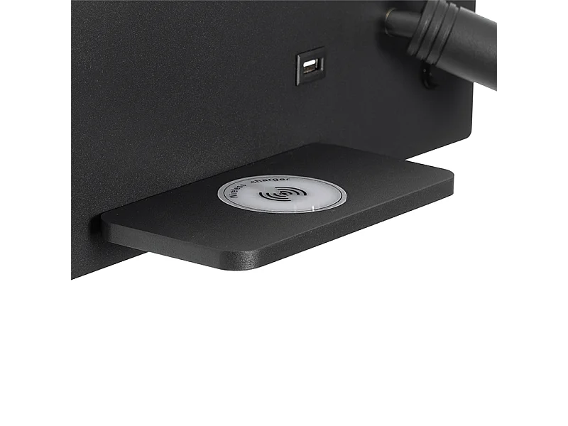 Ensemble de 2 appliques murales noires avec LED, port USB et chargeur à induction - Riza