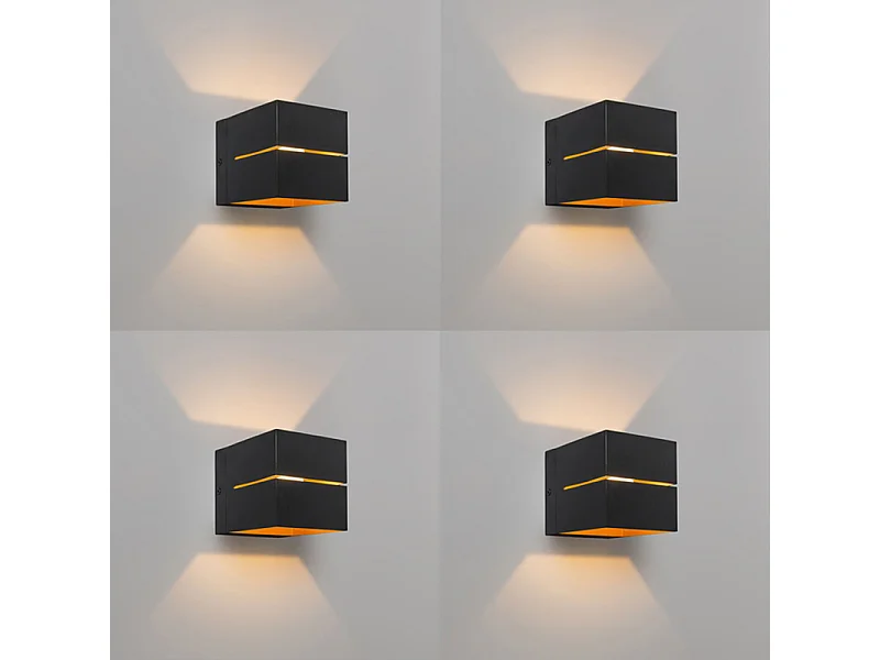 Lot de 4 appliques murales noires avec or 9,7 cm - Transfer Groove