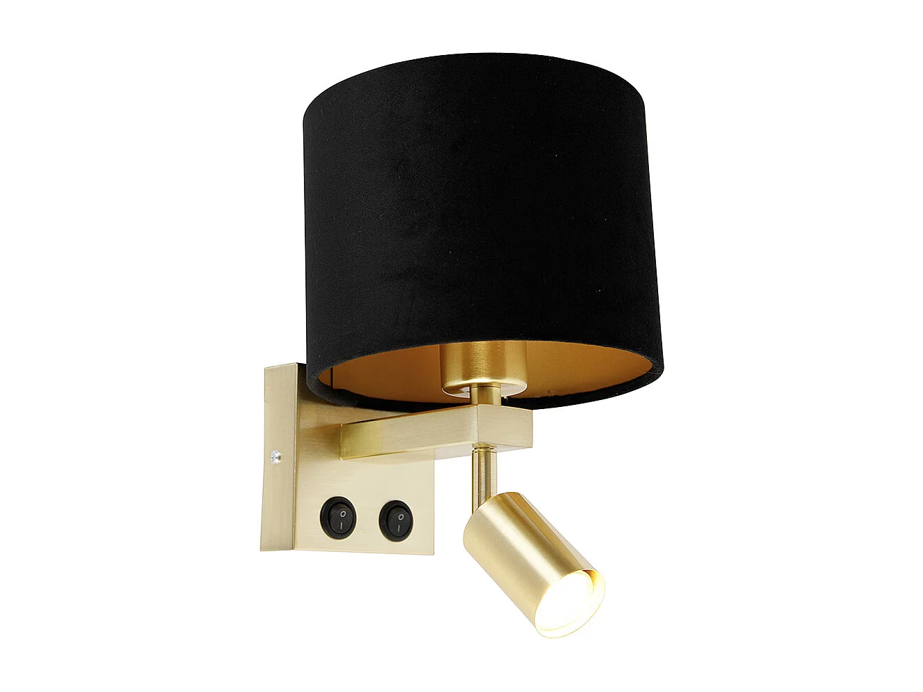 Applique murale en laiton avec liseuse et abat-jour de 18 cm noir - Brescia