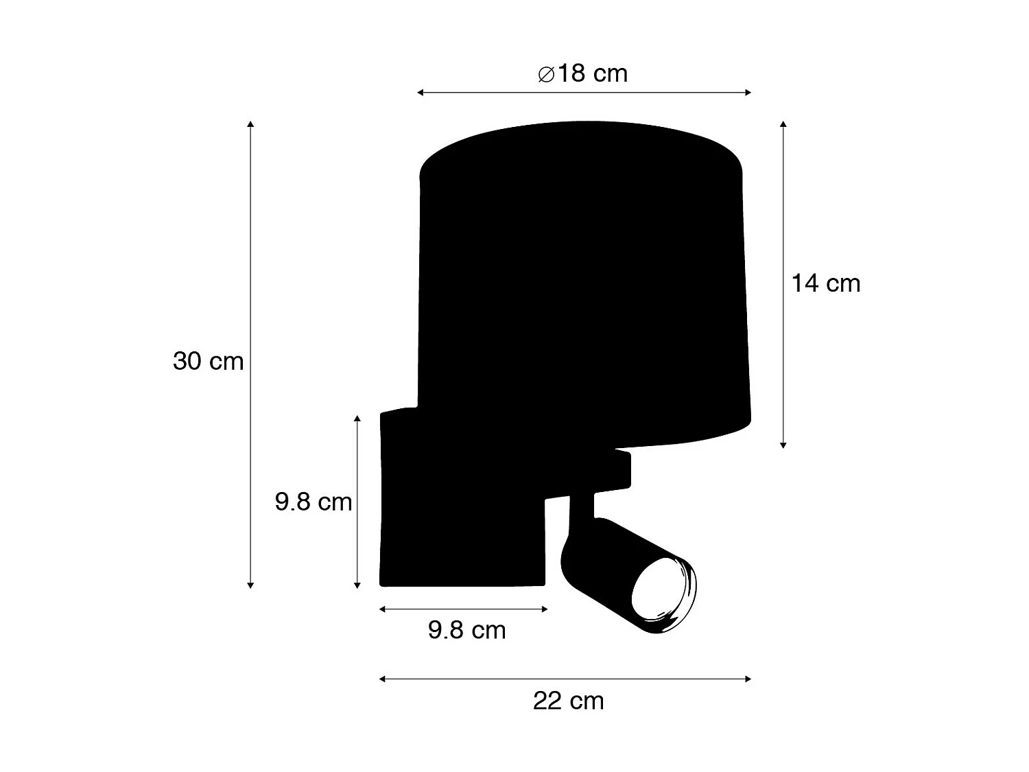Applique murale en laiton avec liseuse et abat-jour de 18 cm noir - Brescia
