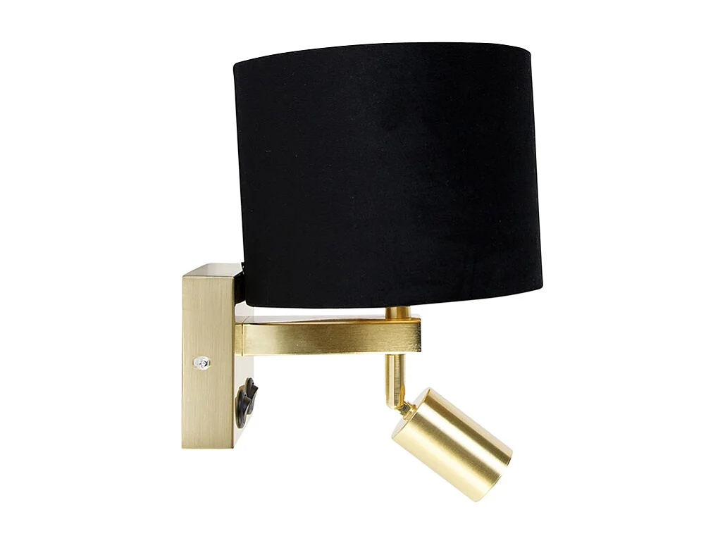 Applique murale en laiton avec liseuse et abat-jour de 18 cm noir - Brescia