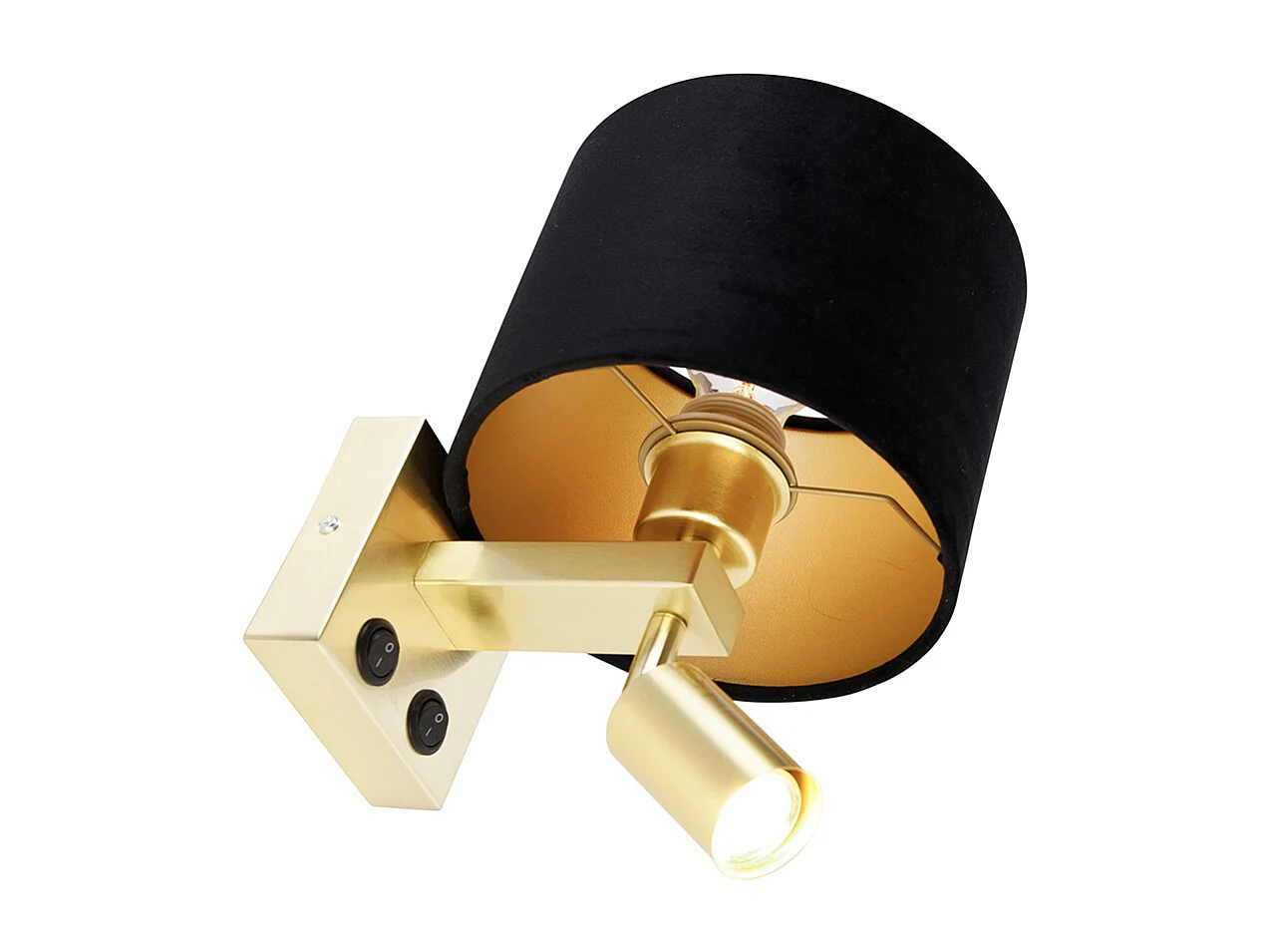 Applique murale en laiton avec liseuse et abat-jour de 18 cm noir - Brescia