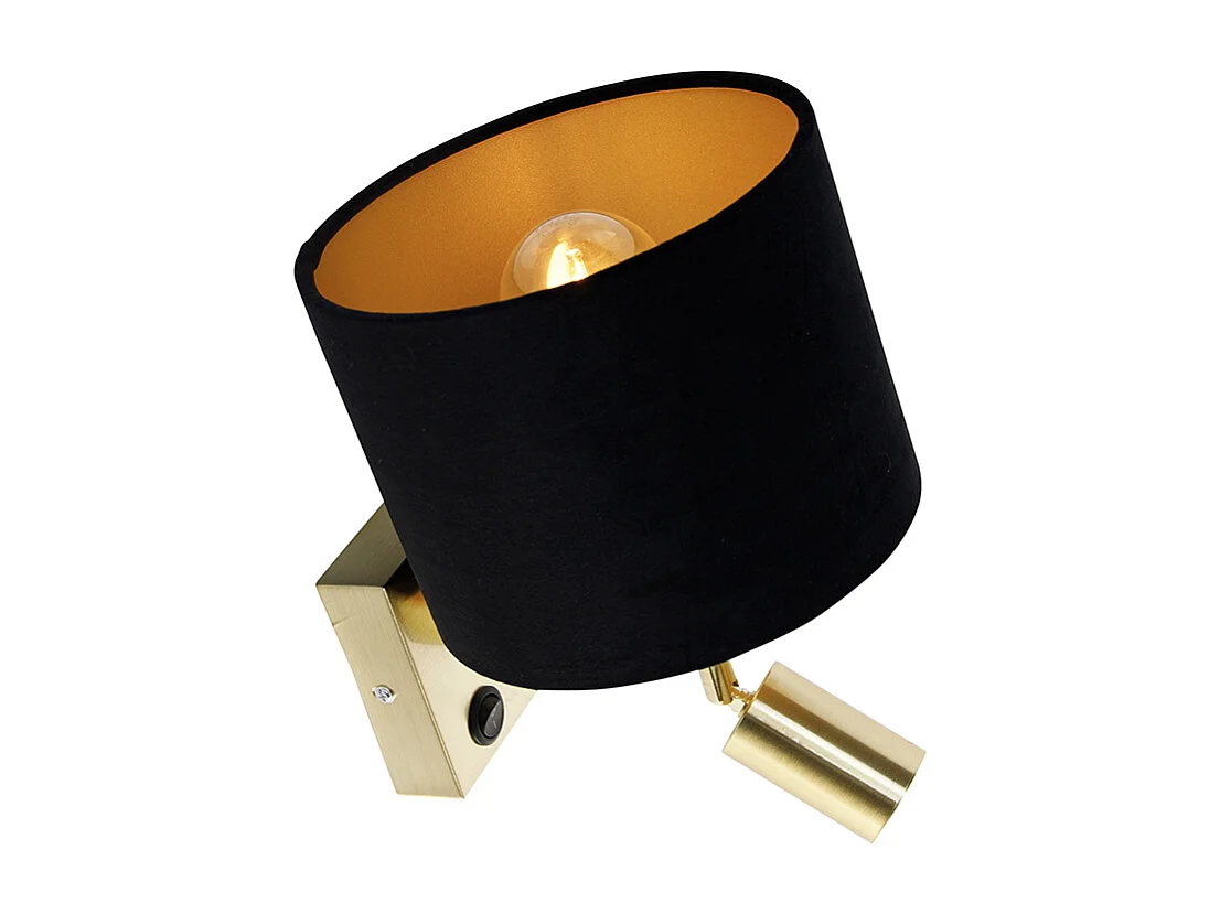 Applique murale en laiton avec liseuse et abat-jour de 18 cm noir - Brescia