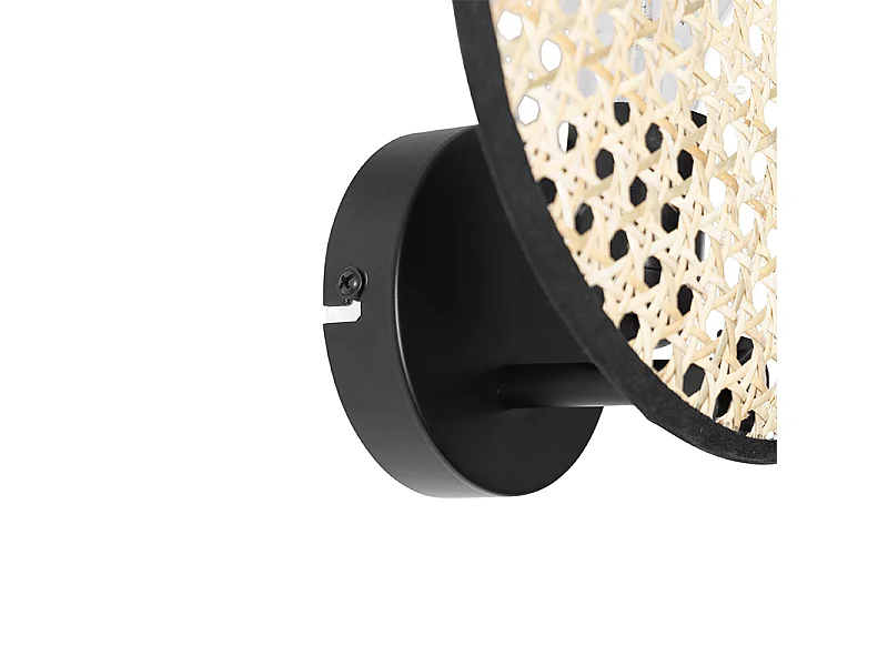 Applique murale rustique noire avec rotin 25 cm - Kata