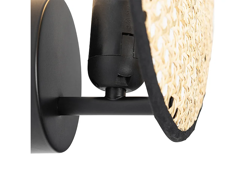 Applique murale rustique noire avec rotin 25 cm - Kata
