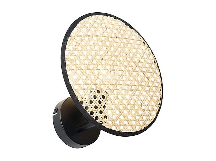 Applique murale rustique noire avec rotin 25 cm - Kata