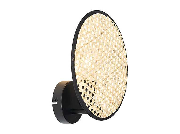 Applique murale rustique noire avec rotin 25 cm - Kata