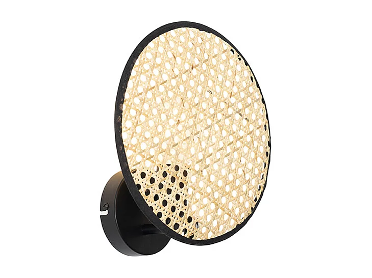 Applique murale rustique noire avec rotin 25 cm - Kata