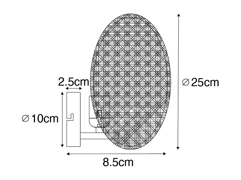 Applique murale rustique noire avec rotin 25 cm - Kata