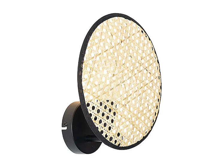 Applique murale rustique noire avec rotin 25 cm - Kata