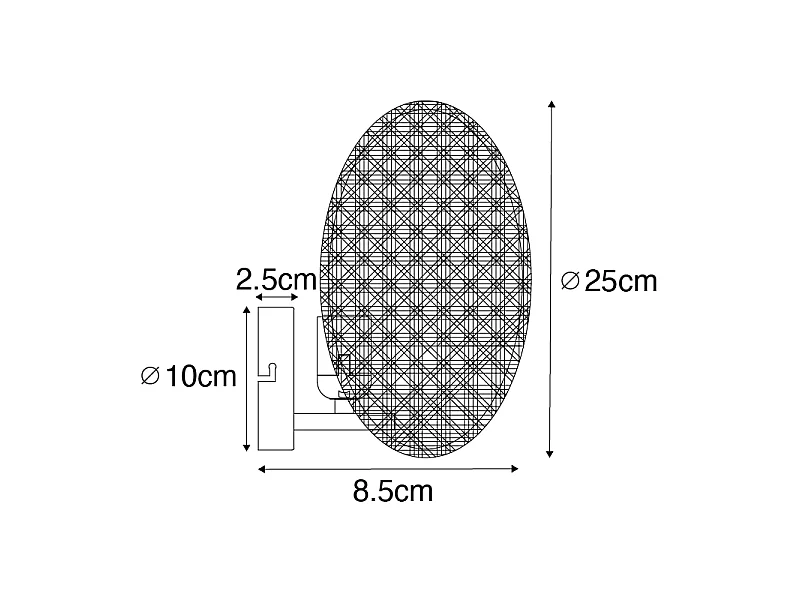 Applique murale rustique noire avec rotin 25 cm - Kata