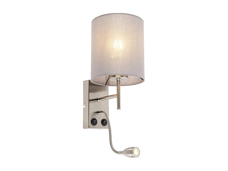 Applique murale moderne en acier avec abat-jour en coton gris - Stacca